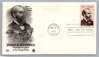 1986 ArtCraft FDC James A. Garfield 20th US President Chicago IL 22 Cent Sc#2218 - Image 1 of 2