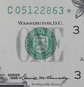 $1 1969 LATE PRINT Star GEM CU Federal Reserve Note C05122863* LOW SERIAL # - Picture 1 of 3