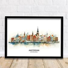Amsterdam Skyline Print Dutch Cityscape Art Canal Houses Poster Netherlands Urba