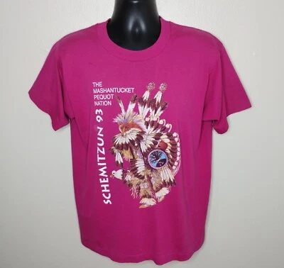 VTG 90s Pequot Nation Pow Wow Tee Adult Large T-shirt Single Stitch USA   - Image 1 of 4