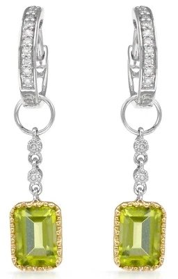 Earrings Designed In 14k Two Tone Gold With 2.43 Ctw Diamonds & Peridot. New — 第 1/4 张图片