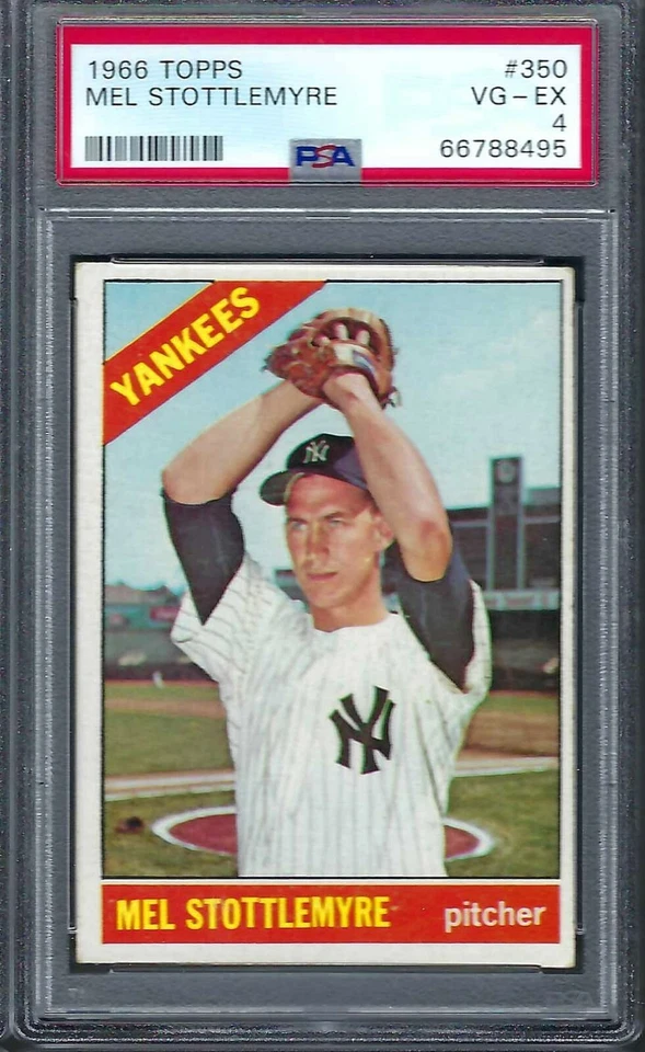 1966 Topps # 350 Mel Stottlemyre Yankees VG EX PSA 4 - Image 1 of 1