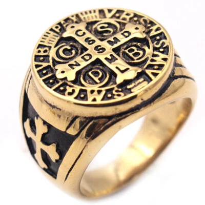 Vintage Saint Benedict CSPB Cross Ring Stainless Steel Holy Cross Amulet Ring - Image 1 of 4