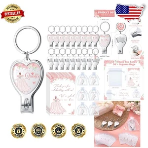 Delight Guests with 50 Pink Quinceañera Favors: Openers, Clips & Bags Included - Picture 1 of 9