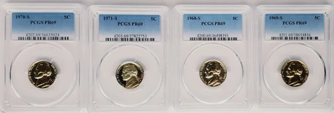 1968-1971-S Proof Jefferson Nickle (5C) PCGS PR 69-Fading Blue Label-4 Coin Cover