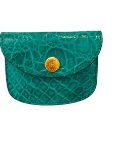 RARO Y Auténtico Mini Bolso Monedero Gucci Vintage Cuero Cocodrilo Verde Azulado - Imagen 1 de 16