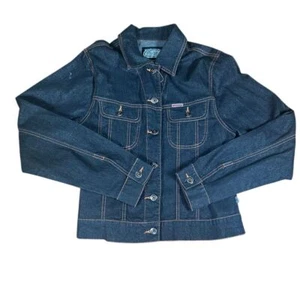 Jeans Crest Dark Denim Jacket Classic Button Front Stretch Casual Streetweark - Picture 1 of 6