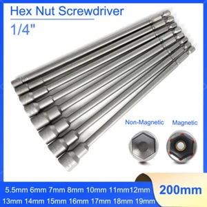 200mm Hex Magnetic Tech Screw Driver 1/4" Tek Bit Nut Impact Drill 5.5mm-19mm - Picture 1 of 12