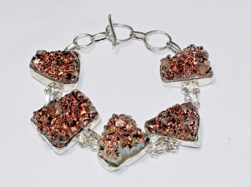 VALENTINO Bracciale Titanio Pietra Preziosa Druzy Fatto a Mano Gioielli 8 Pollici