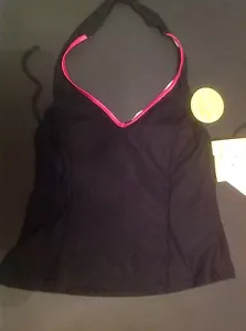 Fashion Bug It Figures Tankini Swim Top size 8 Solid Black Pink Trim Halter NWT - Picture 1 of 7