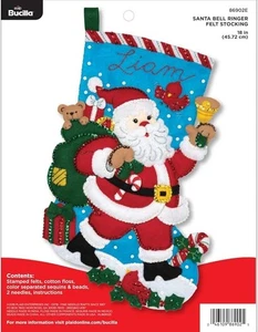 Plaid Bucilla Santa Bell Ringer Felt Stocking - Christmas Stocking-FREE DELIVERY - Picture 1 of 5