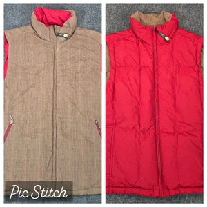 Eddie Bauer Reversible Down Vest Mens Large Red Brown Goose Puffer - Picture 1 of 11