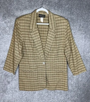 Blazer Mujer Vintage Requirements Mezcla Lino Talla 14 Marrón Tostado Bolsillos a Cuadros Foto 1 de 4