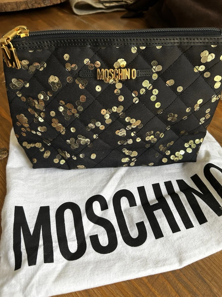 Moschino Toilettery Bag Black with Gold Sequins Excellent Condition - Image 1 of 4