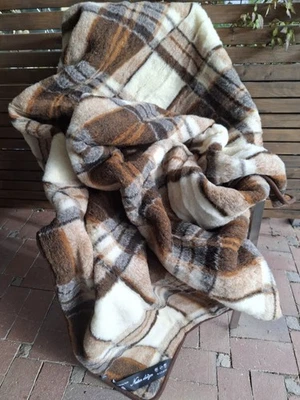Wolldecke Schafwolldecke Wohndecke Schurwolle Merino 100%,WOOLMARK  kariert - Bild 1 von 4