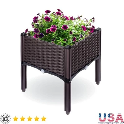 Maceta de jardín elevada de plástico de mimbre cama elevada auto riego duradera al aire libre Foto 1 de 4