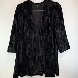 EILEEN FISHER Black velvety Collard Coat jacket 3/4 Sleeve Silk Lining burnout - Picture 1 of 14