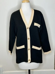 Heidi Merrick Finny Black and Cream Women's Cardigan Sweater Size S NWT $325 - Picture 1 of 8