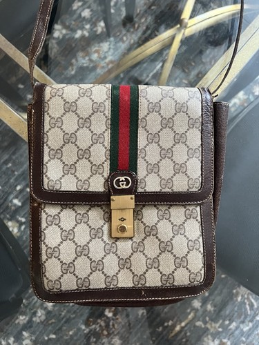 Gucci borsa a tracolla vintage profumi pelle marrone scamosciata linea sherry