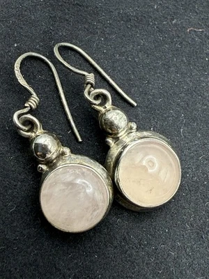 Pendientes vintage de cuarzo rosa y plata (925) Foto 1 de 4