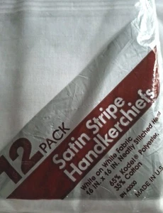 12er Pack Satin Streifen Taschentücher weiß auf weiß 16"x16" Made in USA Neu - Bild 1 von 3