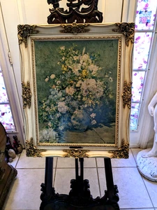 QUADRO VINTAGE PIERRE-AUGUSTE RENOIRS BOUQUET PRIMAVERA RIPRODUZIONE A MANO - Foto 1 di 5