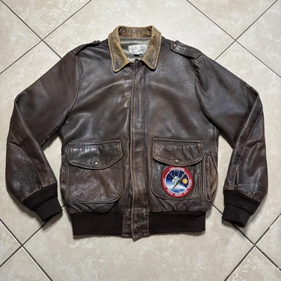 Vintage Club Elite Brooks Leather Jacket Mens 38 Challenger NASA Patch USA 80s - Image 1 of 4