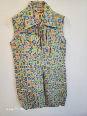 Vintage 1960's Dress Shift Mod Sleeveless Yellow Gray Collar Disco Retro  - Image 1 of 4