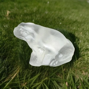 Vintage Fenton Art Glass Frog Clear Satin Paperweight Figurine #5166 - Picture 1 of 18
