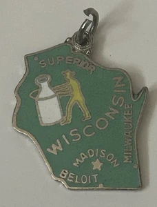 Vintage Silber Emaille State Charm Wisconsin - Bild 1 von 3