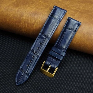21mm Blue Crocodile Leather Watch Band Men Crocodile Watch Strap Gold Buckle - Picture 1 of 4