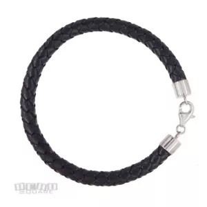 Sterlingsilber 6 mm Rund Geflochten Schwarz Echtleder Kordelarmreif 8"" (7,9"") - Bild 1 von 1