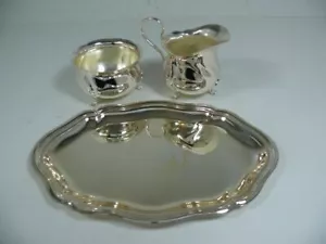 Versilbertes Servierset / 3-teilig / Tablett + Zuckertopf + Sahnegießer / 222,2g - Imagen 1 de 3
