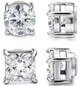 2 Pair 6MM - 4 Prong Stainless Steel & CZ Magnetic Non-Piercing Stud Earrings - Picture 1 of 3