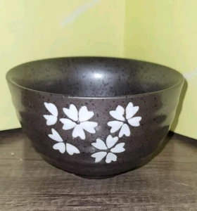 Tazón de té japonés gris y blanco floral cerámica gres 4 pulgadas flores de cerezo - Imagen 1 de 8