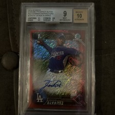 2016 Bowman Chrome Red Shimmer 2/10 Auto Yadier Alvarez BGS 9 10 Auto