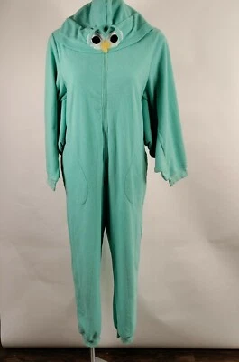 Pijama mediano Nick & Nora de una pieza búho verde menta con capucha cremallera mangas alas Foto 1 de 4