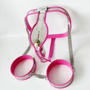 Newest Male Chastity Belt Device Stainless Steel Drainage Pipe Pink Thigh Bands - Picture 1 of 2