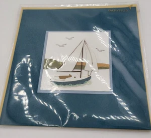 PAPYRUS Father’s Day Card -Approx 13cm x 13cm Papyrus -Boat/Water SEALED GLITTER - Picture 1 of 4