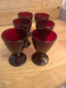 Set of 6 Vintage Anchor Hocking Ruby Red Footed Wine Cordial Glasses 3 1/2" Tall - Picture 1 of 3