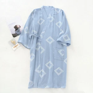Herren Kimono Yukata Pyjama Baumwolle Weich Bademantel Morgenmantel Nachtwäsche Grau Freizeit - Bild 1 von 13