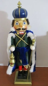 15" Holz WEISER / PRINZ / KÖNIG NUSSKNACKER ~ blau & grün - Bild 1 von 4