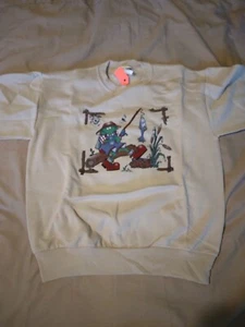 Kids L 12 - 14 Sweatshirt Tan with Fishing Frog Fabric fiber Print 275477 - Picture 1 of 1