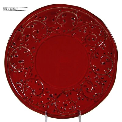 Crate & Barrel CARMEN BROCCATO 9" Salad Plate Red Italy Italian Pottery - Image 1 of 4