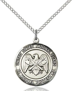 Sterling Silver National Guard Saint Michael Medal Pendant Necklace 18" Chain - Picture 1 of 3