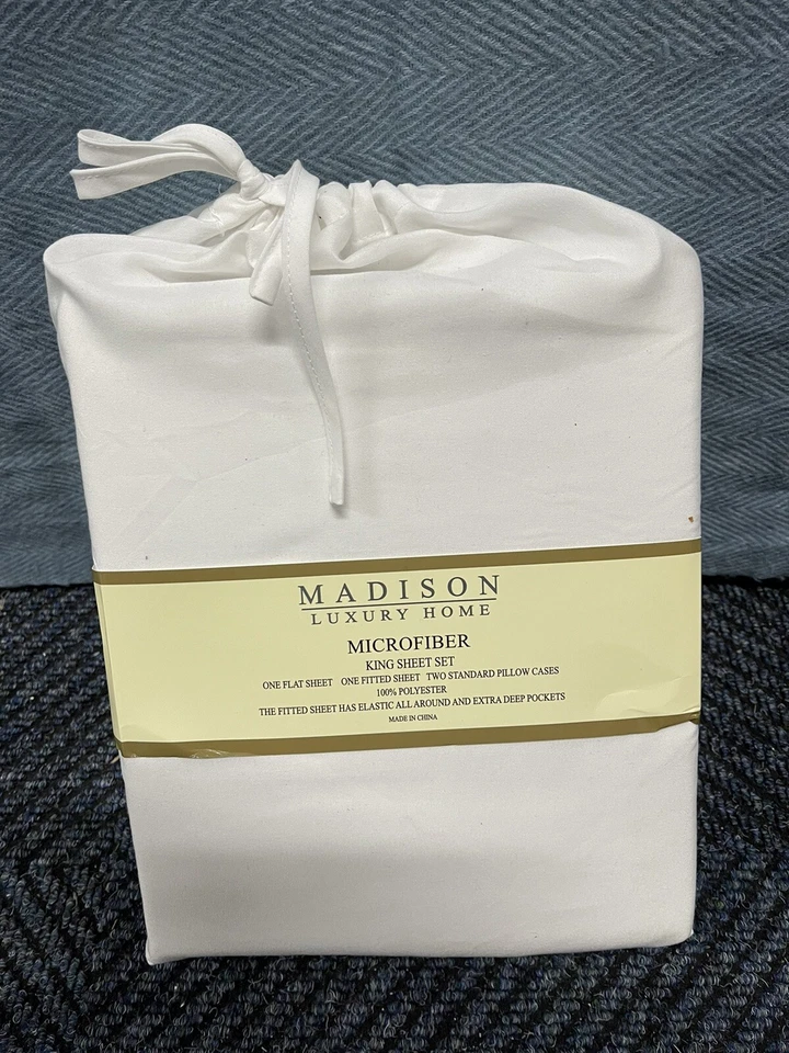 Juego de sábanas Madison Luxury & Home microfibra King blancas 100 % poliéster Foto 1 de 2
