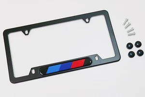 Black M Performance Style License Plate Frames For Front & Rear Braket 2pc Set - Picture 1 of 6