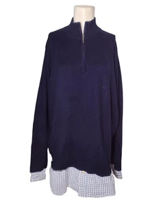 Vintage LL Bean Cashmere Blend Popover Sweater Size XL Blue Check Trim Preppy - Picture 1 of 6