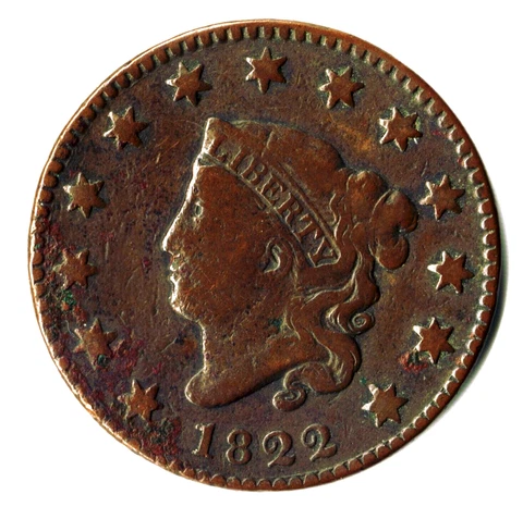 FINE + DETAILS 1822 CORONET HEAD One Large Cent 1C Copper Penny Coin C19 Cover