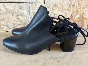 Free People Ankle Wrap Tie Heeled Mules In Black Leather EU 41 US 9.5 9 1/2 - Picture 1 of 6